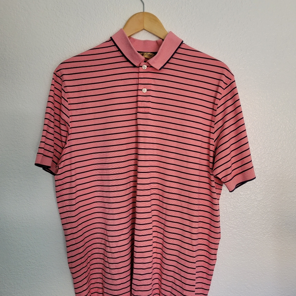 Gold Label Roundtree & Yorke Men 100% Cotton Short Sleeve Striped Polo, Salmon L